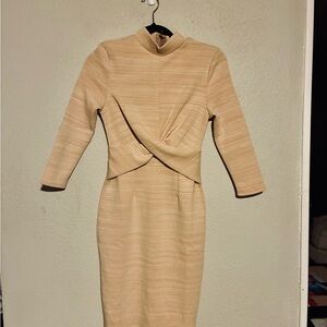 Long Sleeve Twist-Front Midi Dress in blush